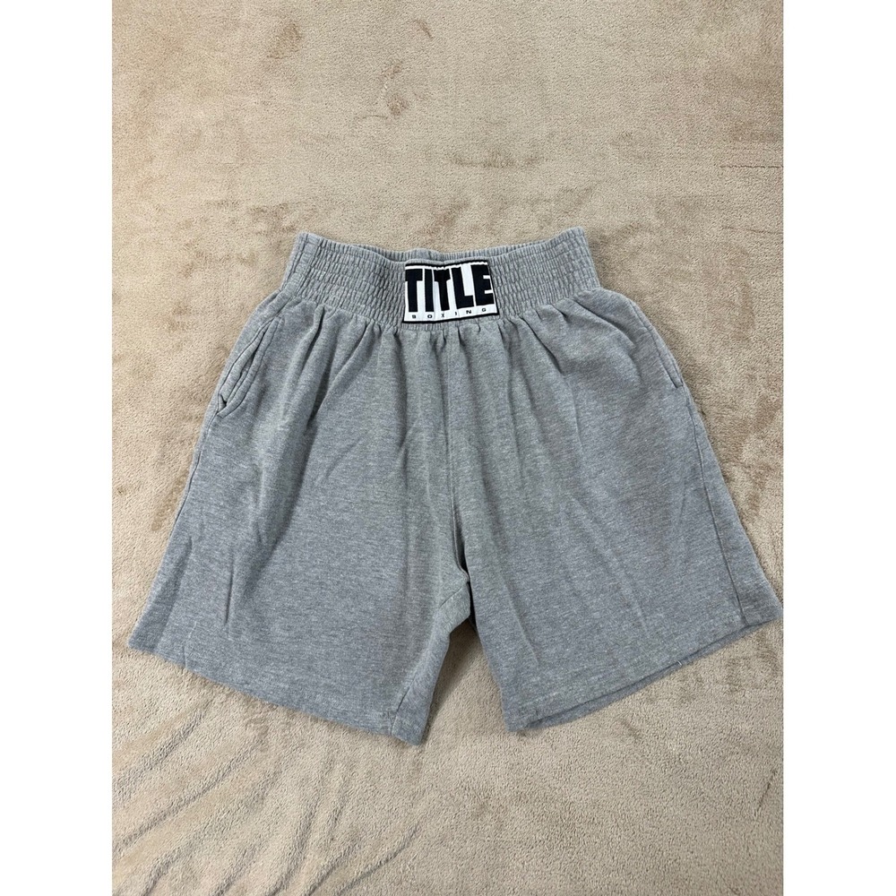 TITLE Boxing Athletic Trunks Mens Size Large Gray w/White‎ Logo Patch